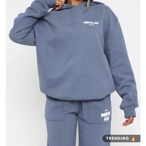 White Fox Blue Hoodie and Sweatpants Set
